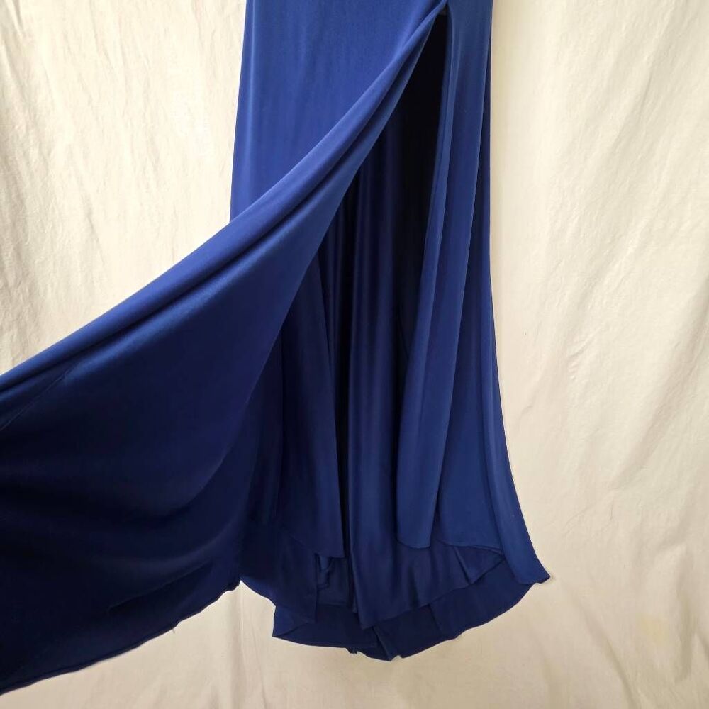 TONY BOWLS Blue Beaded One Shoulder Prom Gown - Picture 5 of 16
